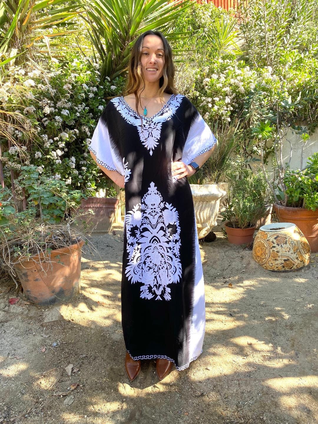 Soft Flowy Kaftan Dress,Long Dress , Maxi,Large,XL,XXL,Soft Rayon ,Caftan, Tunics Casual ,Loose, Maxi Dresses ,Black, White, Tan