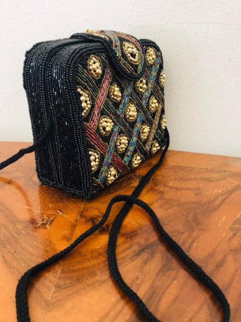 Black Beaded Box Purse Formal Purseshoulder Bag Amber Etsy