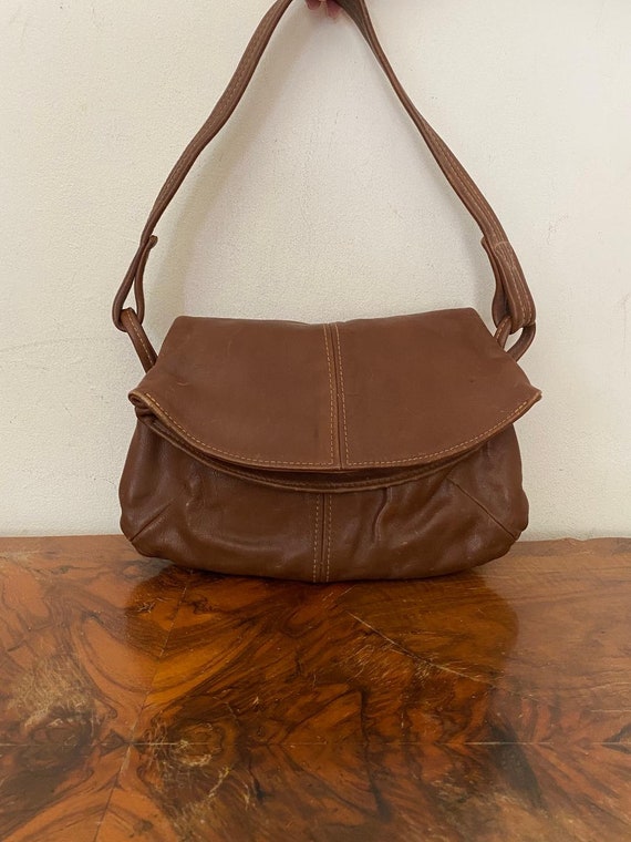 Vintage Brown Leather purse, shoulder bag, 1970s,… - image 2