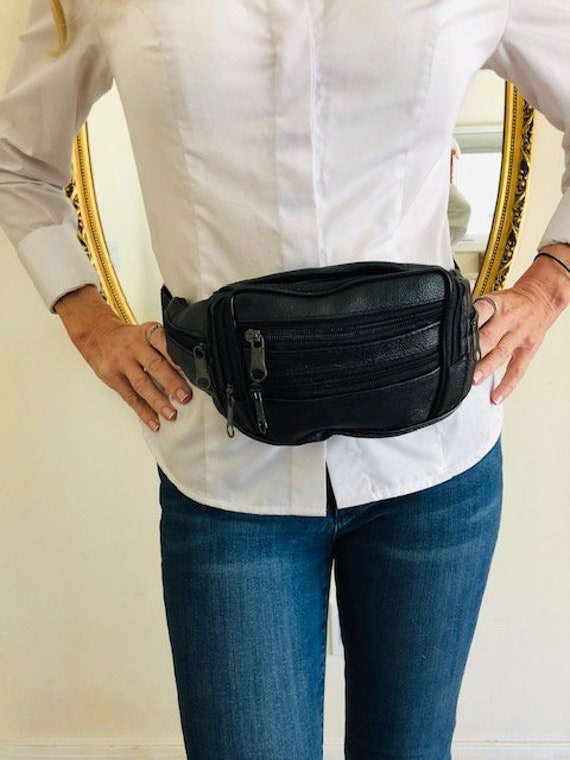 Black leather fanny pack - image 1