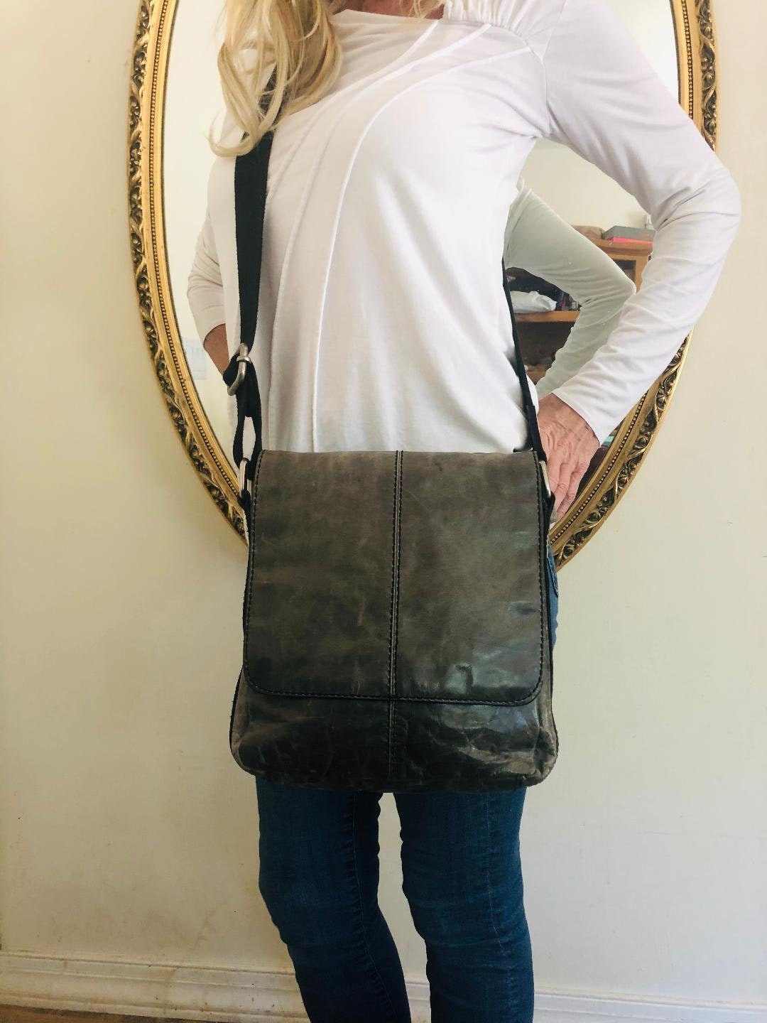 fossil leather computer bolsa