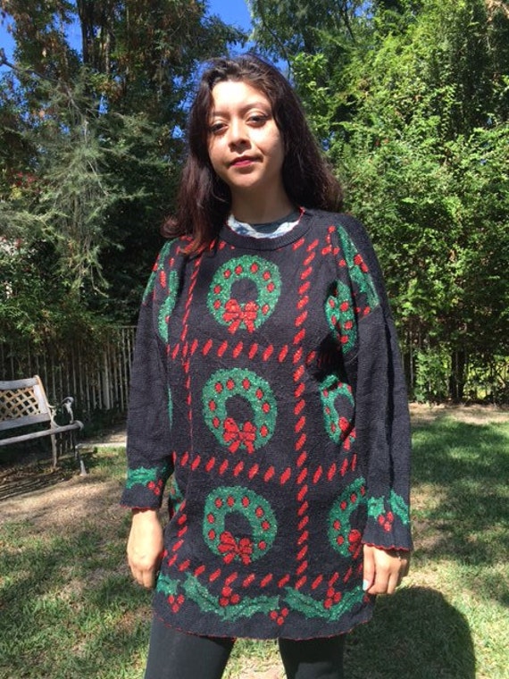 Ugly Christmas sweater, knit sweater, XL, green, … - image 1