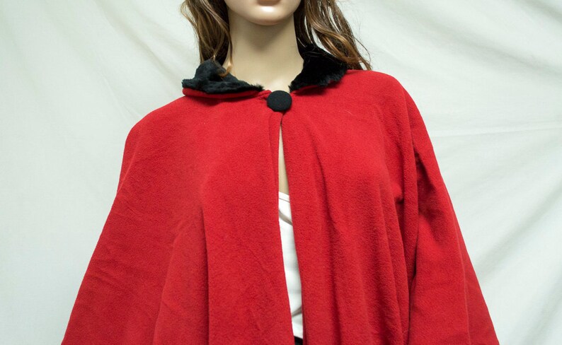 Poncho top, Large Red Poncho Black Collar,red,black,poncho ,Christmas,Halloween image 2