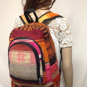 Kilim Backpack,canvas backpack, Kilim canvas back pack ,Orange, Red Green,Snowflake