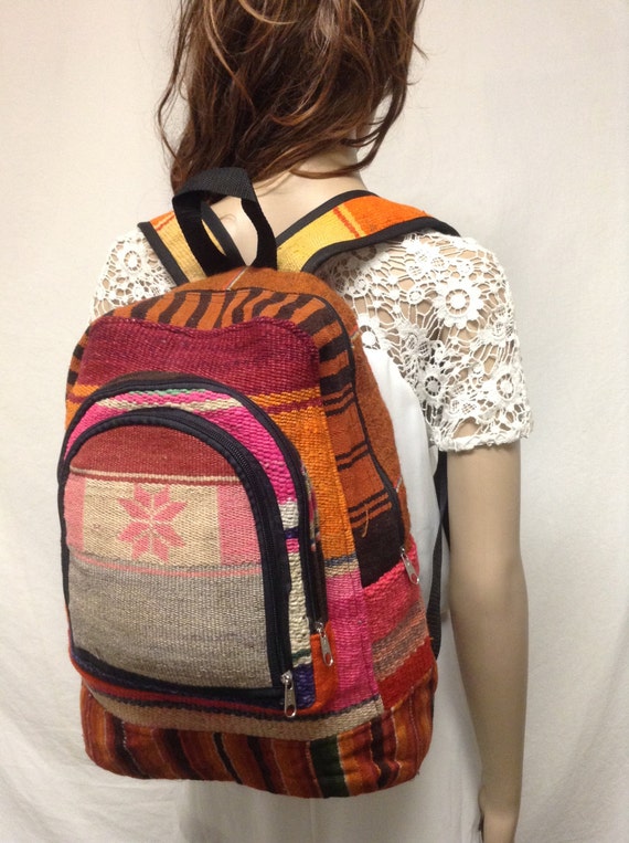 Kilim Backpack,canvas backpack, Kilim canvas back pack ,Orange, Red Green,Snowflake