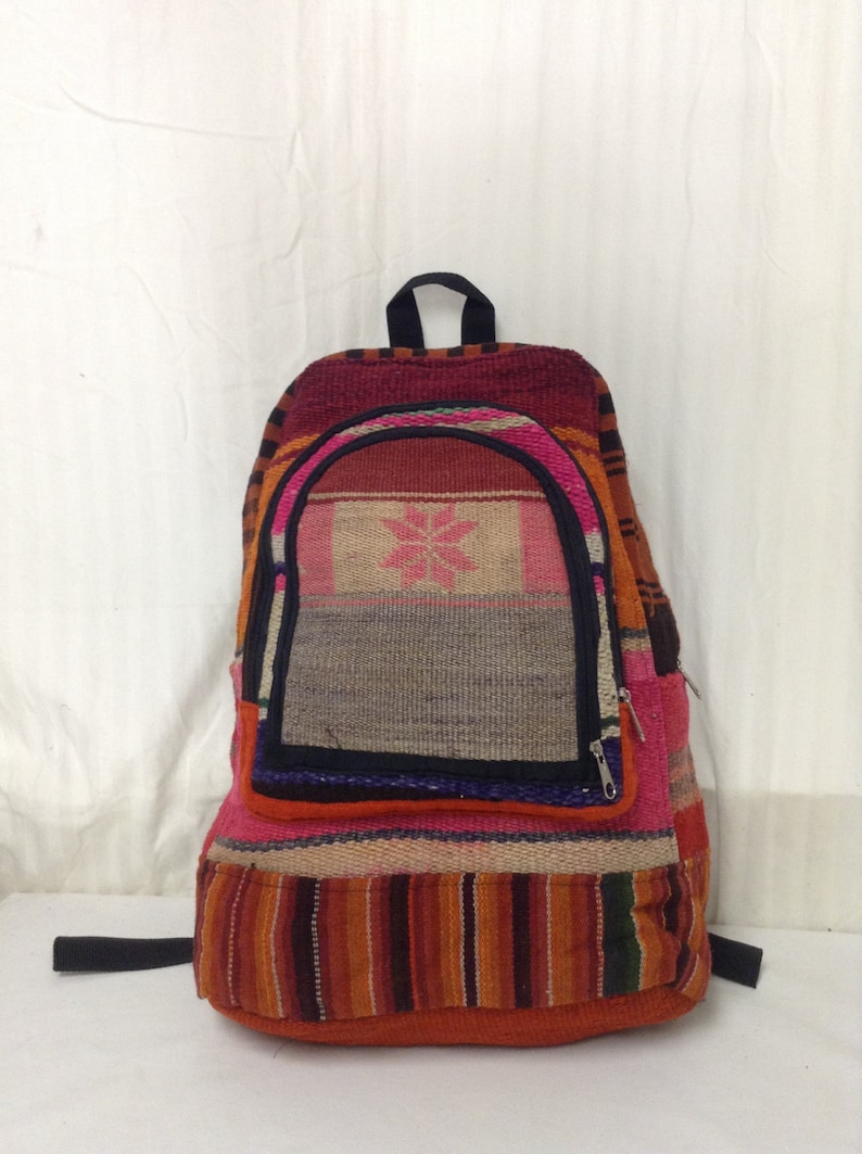 Orange Red Green,Snowflake Kilim canvas back pack Kilim Backpack,canvas backpack