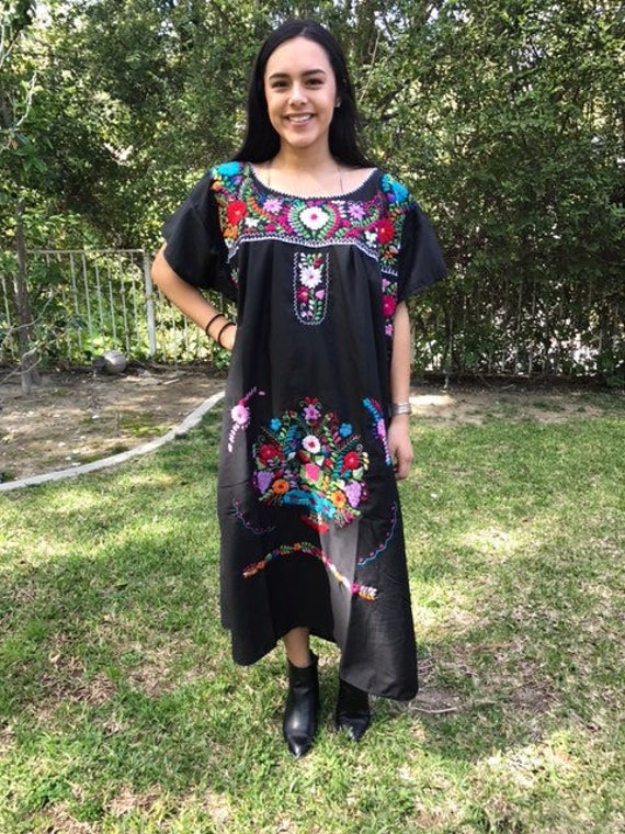Oaxaca dress,Small,S,Mexican dress,Black,cotton dr