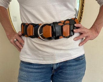 Cinturón de cuero tejido sustancial, cinturón de cuero ancho, tejido, cinturón boho, pequeño, mediano, grande, cabe hasta 36 "