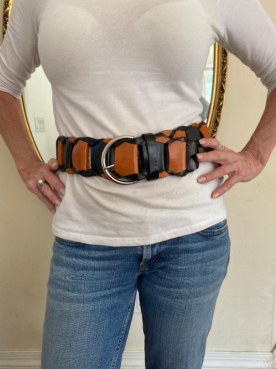 Substantial woven leather belt, Wide leather Belt… - image 1