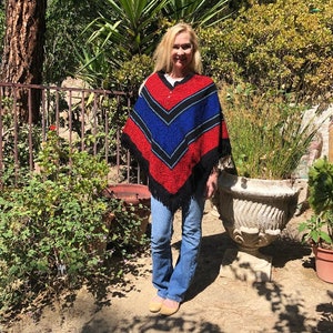 Poncho top,Knit Poncho,  Medium, Red ,Blue ,Black ,White, fringed