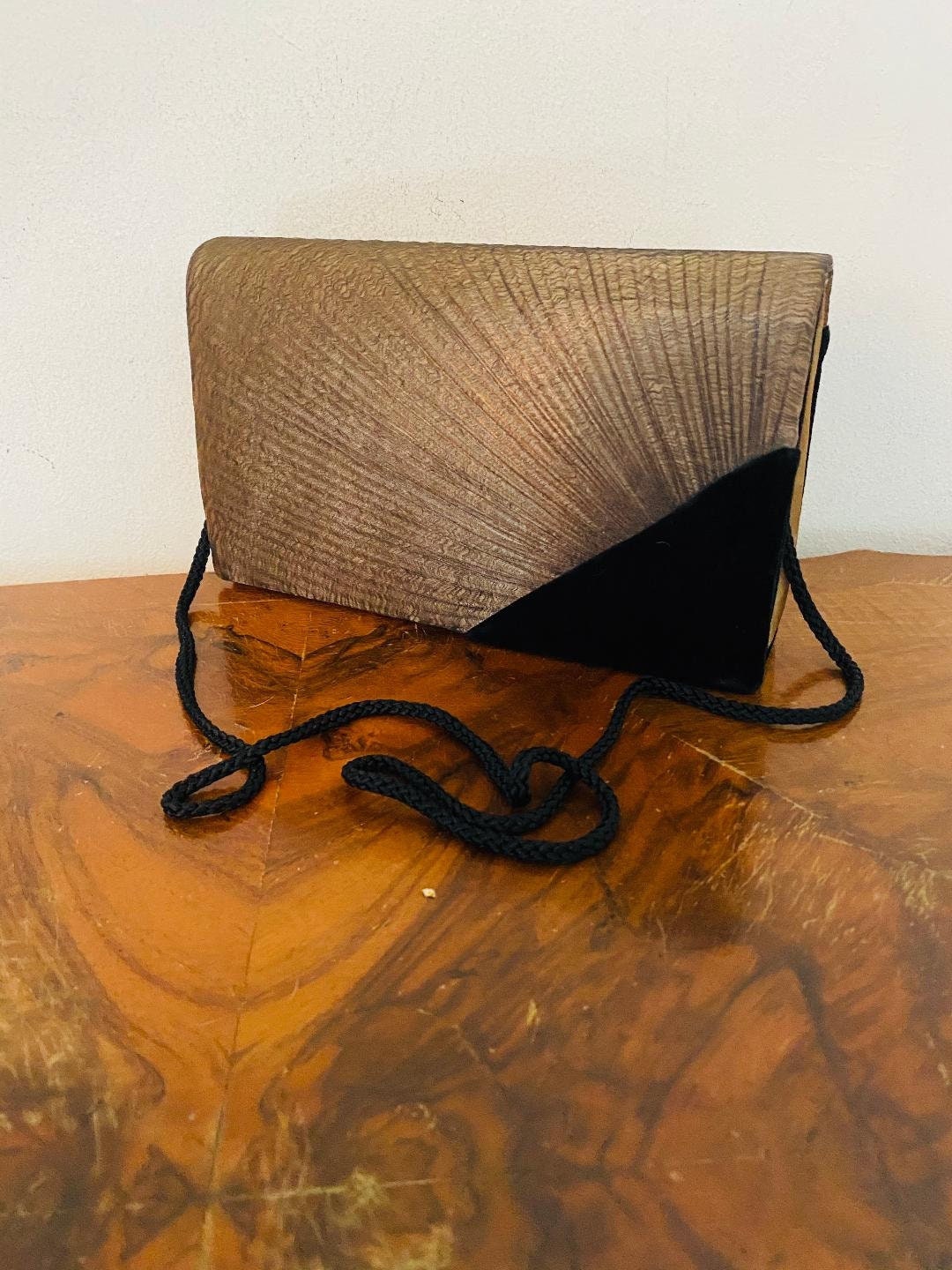 Courtenay Black Velvet Purse, Bronze Gathered Lemme, Shoulder Bag