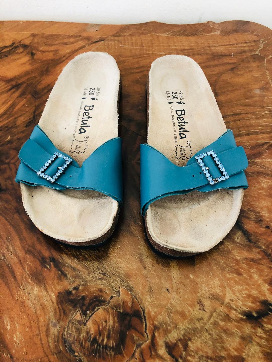 Afslut log gys Genuine Unisex betula Birkenstock Blue Leather Sandals - Etsy Singapore