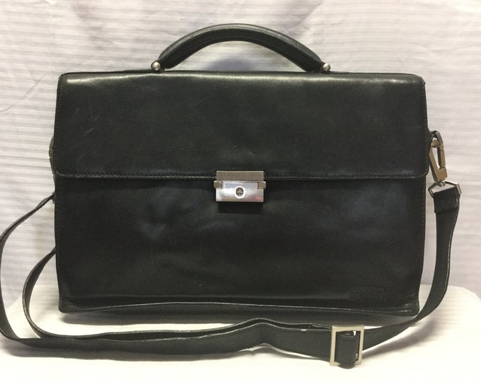 Cole Black Leather Briefcase Organizer Bag Etsy