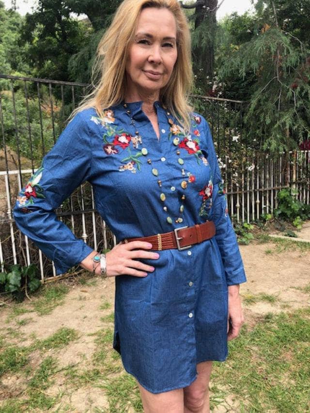 embroidered denim shirt dress Stetson Med Wash Blue Denim Shirt Dress 11-057-0594-6038