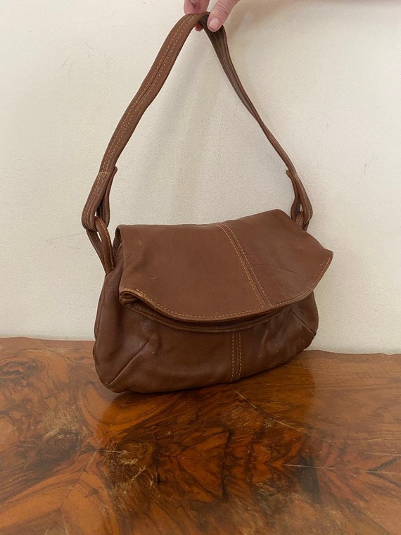 Vintage Brown Leather purse, shoulder bag, 1970s,… - image 6