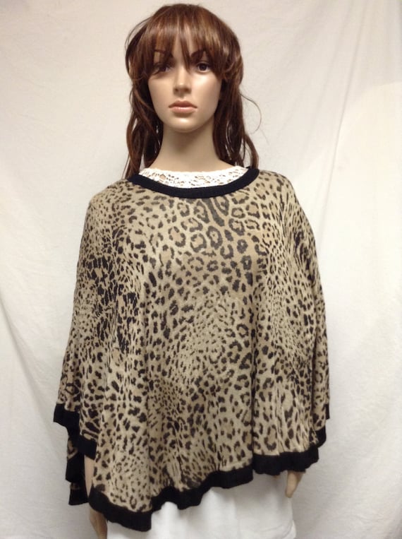 knit poncho, Poncho top,Leopard Print, Knit ,Ponch