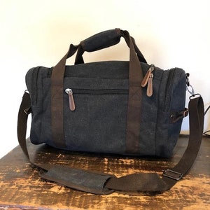 Canvas and Leather duffle bag, Black canvas, brown Leather