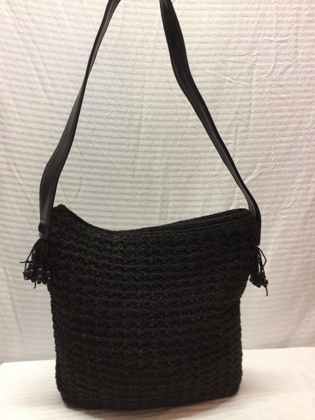 The Sak Black Knit Purse Bag Shoulder Bag Beaded Fringe | Etsy
