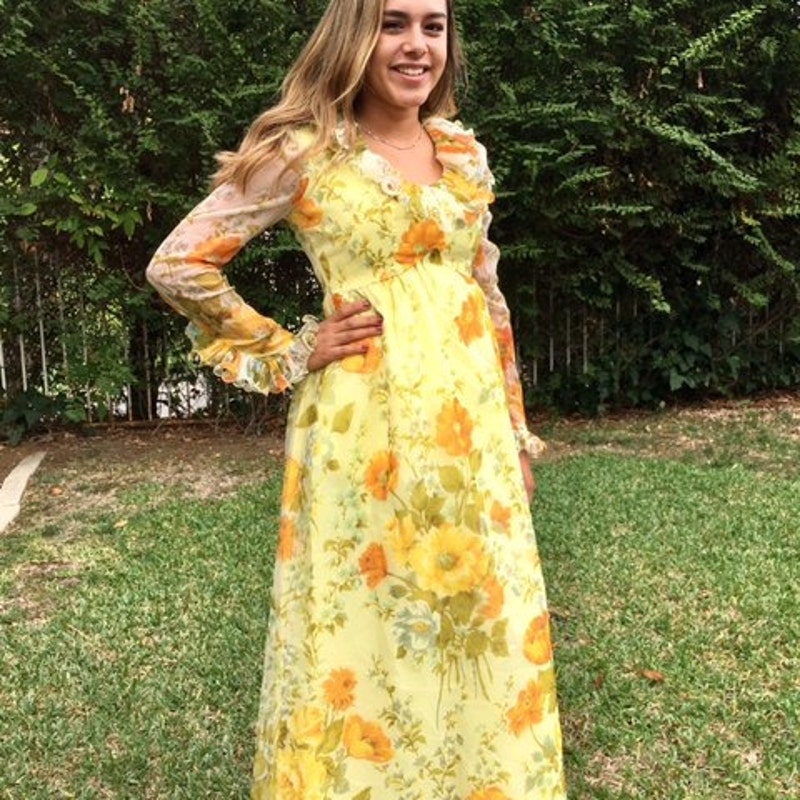 Yellow Floral Chiffon Long Dress