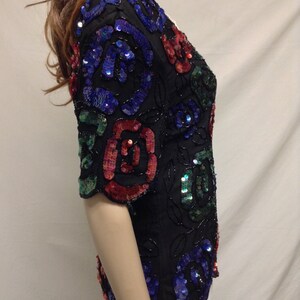 Beaded Sequin Top, Roses , Pink ,Green, Blue ,Medium,Large image 2