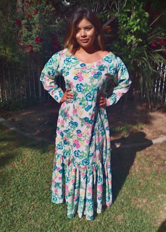 Maxi dress,hippie dress,1970s,70s,floral,pastel,d… - image 1