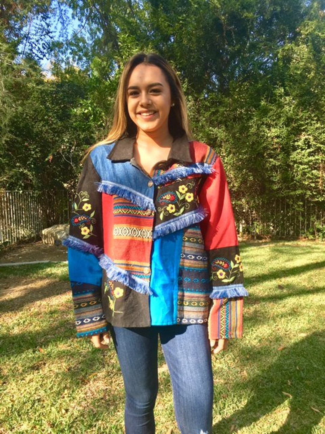 Embroidered Coat, XL, Blue, Yellow, Red, Yellow, Jacket - Etsy