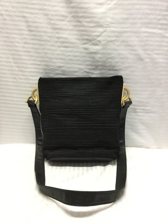 Sharif purse, Black, Nylon shoulder bag, Leather B