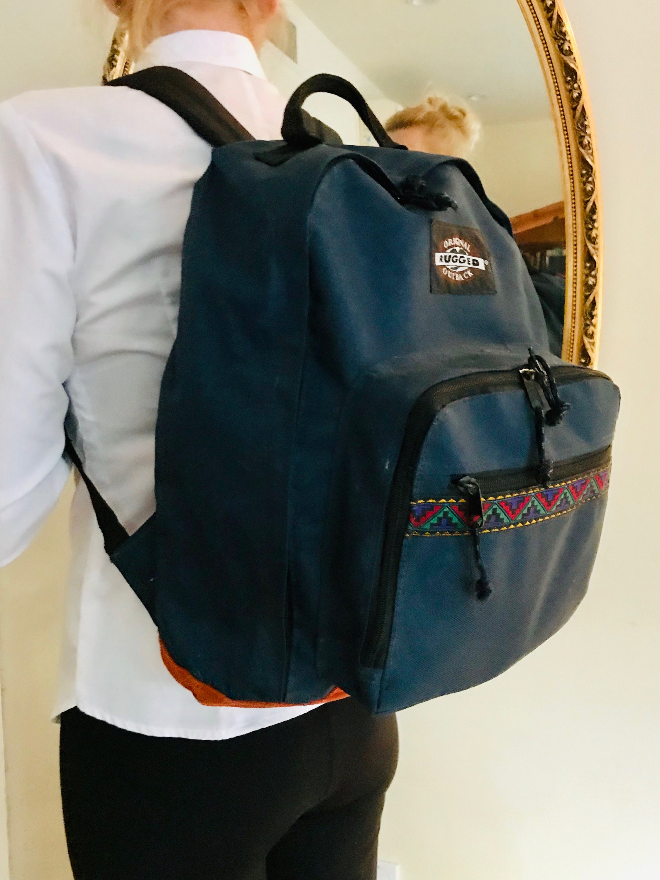 Backpack bag rugged outback leather bottom backpack blue Etsy