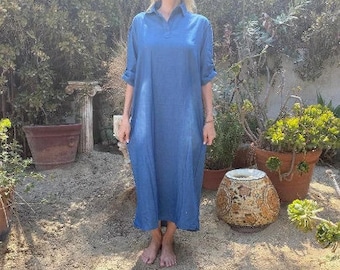 Soft Denim dress, Blue, denim, dress, Cotton dress, Large, Long dress