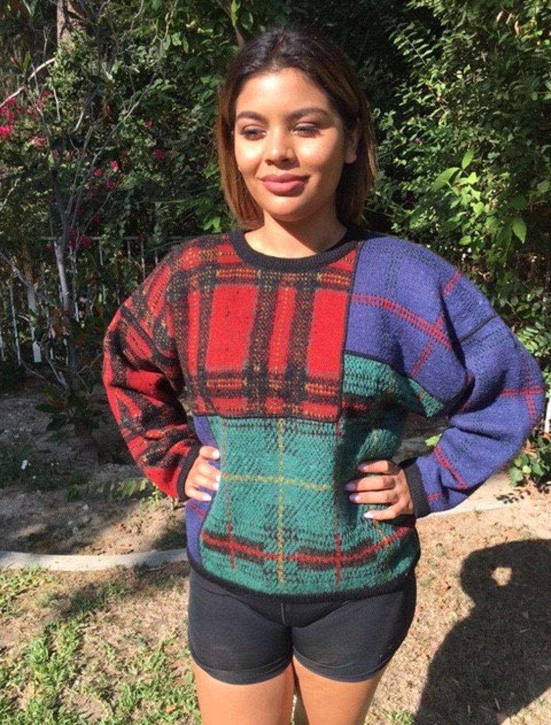 古着 ADRIENNE VITTADINI 千鳥格子柄 アクリルニットセーター レディースS相当 /eaa513380 Adrienne Vittadini, Llama Wool Sweater,red,green,black - Etsy
