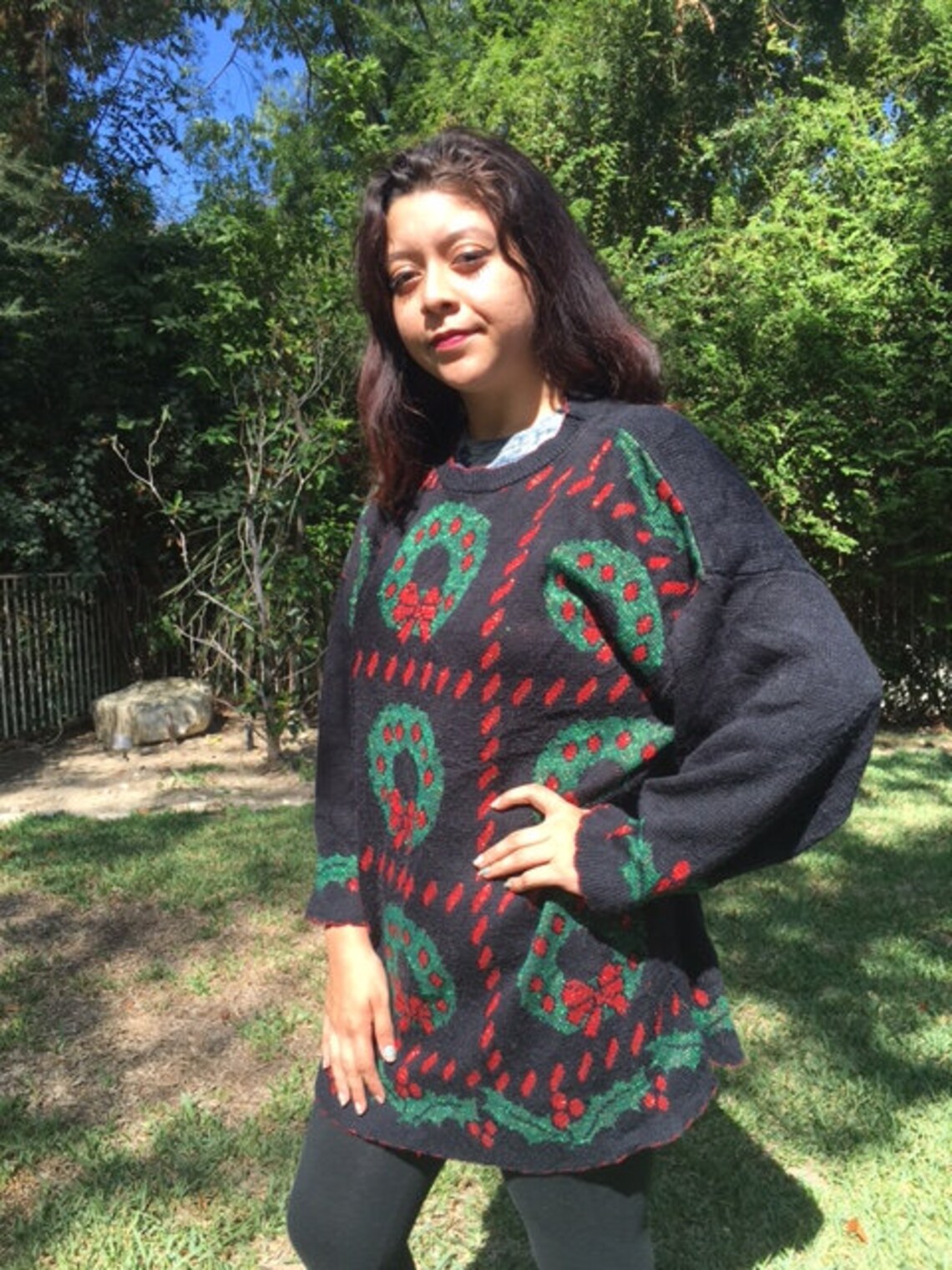 Ugly Christmas sweater knit sweater XL green red black Etsy