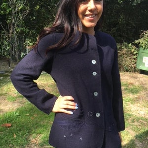 Giesswein Austria Wolljacke,bestickt,Mantel,Gr. 8,8,Gr. 38,Blau