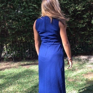 1960s dress, long, dress, size 6,6,sleeveless dress, maxi dress, blue image 3