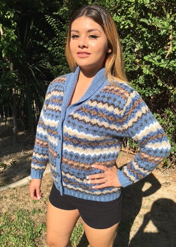 Blue knit cardigan sweater,medium,blue,sweater