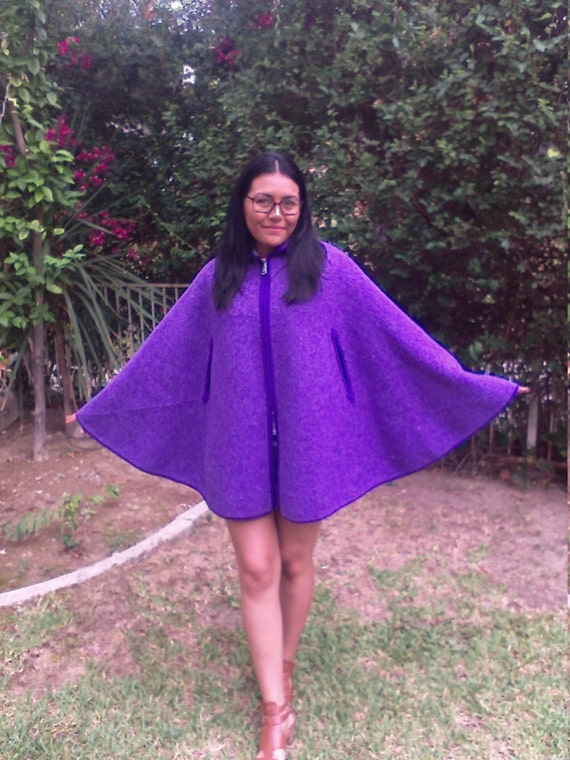 Poncho top,Reversible poncho,purple plaid,thick c… - image 4