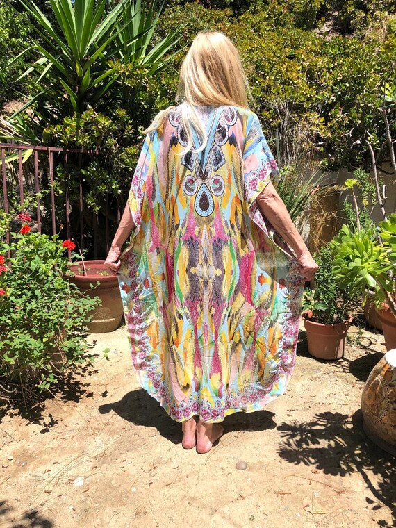 Mooie pastel lange semi transparante jurk badpak bedekken XL XXL large Maxi jurk Kaftan Etsy Nederland