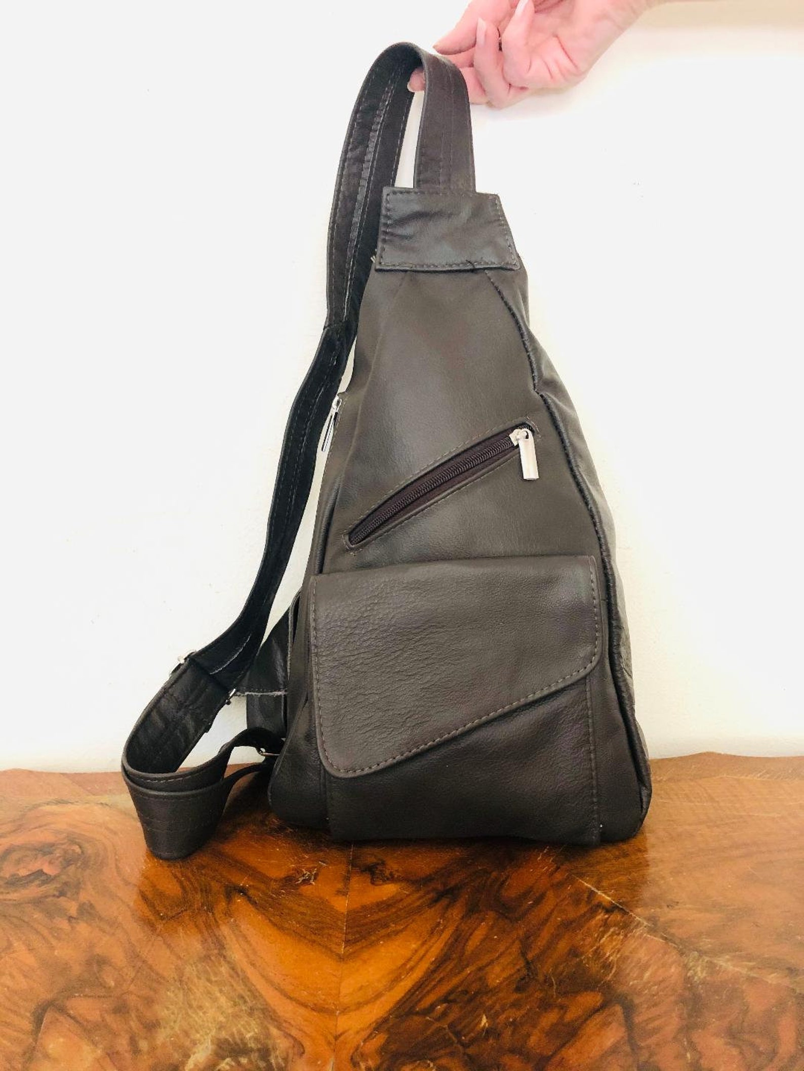 BLACK Leather Sling Bag Leather Slingbags purse Shoulder Etsy