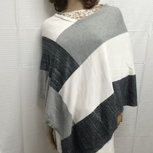 Poncho top,Knit poncho, gray knit, geometric pattern