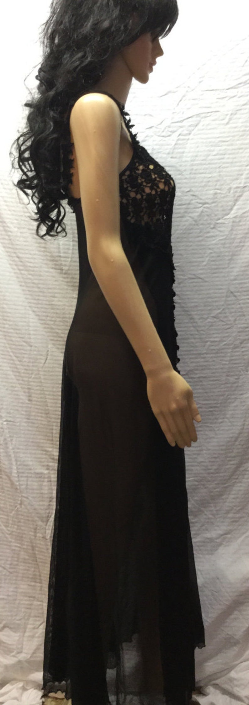 Semi Sheer Black Lace Long Black Lingerie Medium