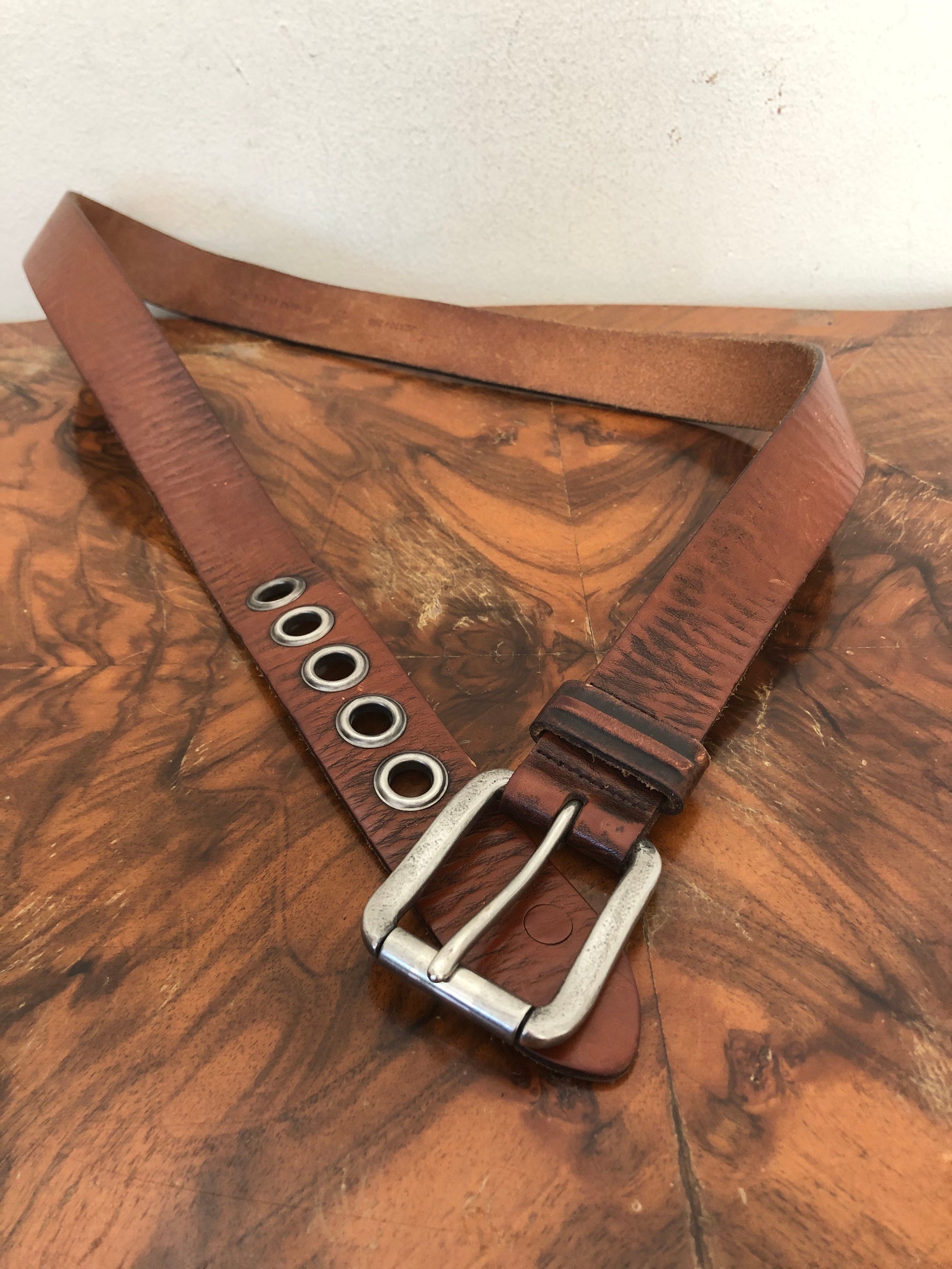 Lucky brand, silver double Gromit, genuine leather belt Buy Large Grommet Belt Silver 2 Row Studs Eyelets Real  main image 2