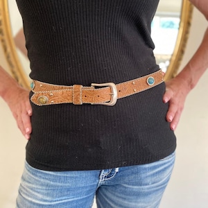 Tooled leather belt, Studded, western belt,Large, Faux Cabochons, Elite