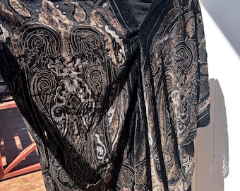 Amber, Gray, Black velvet, Art Deco, kimono, Burnout Kimono, night, dress, bathrobe, Velvet Robe, Handmade