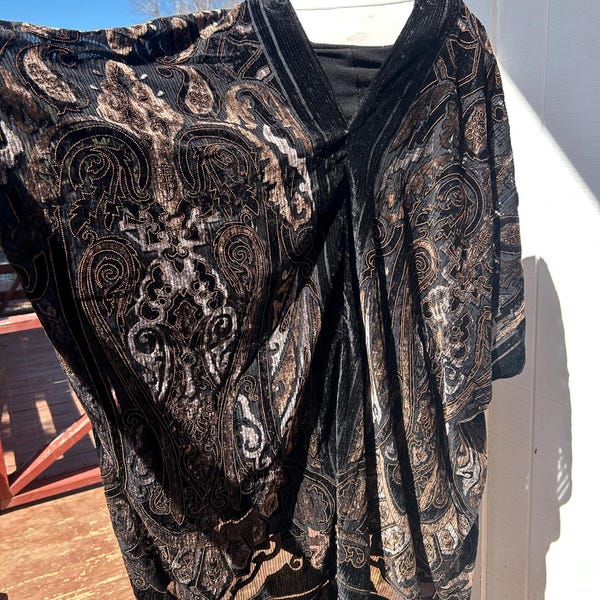 Amber, Gray, Black velvet, Art Deco, kimono, Burnout Kimono, night, dress, bathrobe, Velvet Robe, Handmade