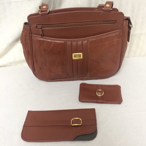 Bolso de piel sintética marrón, bolsa de hombro con bolso de moneda y soporte de vidrio para los ojos