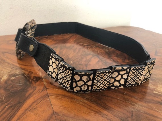 Chicos Boho Belt, Black, Tan, Stretch Belt - Etsy display picture 1