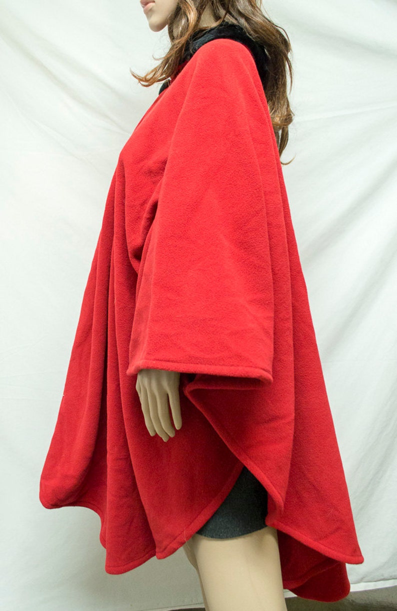 Poncho top, Large Red Poncho Black Collar,red,black,poncho ,Christmas,Halloween image 4