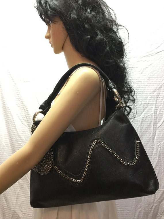 Black shoulder bag silver chain sale