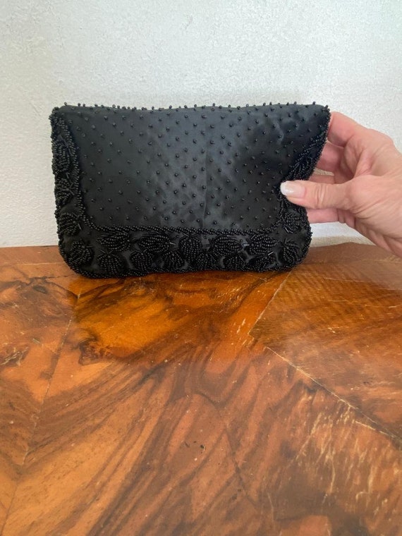 Black beaded formal clutch, purse,bag, black bead… - image 4
