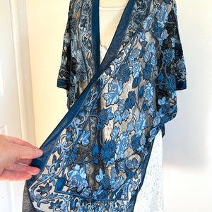 Blue floral, Rose, kimono, roses, fringed, Handmade, Kimono with sleeves, Semi sheer