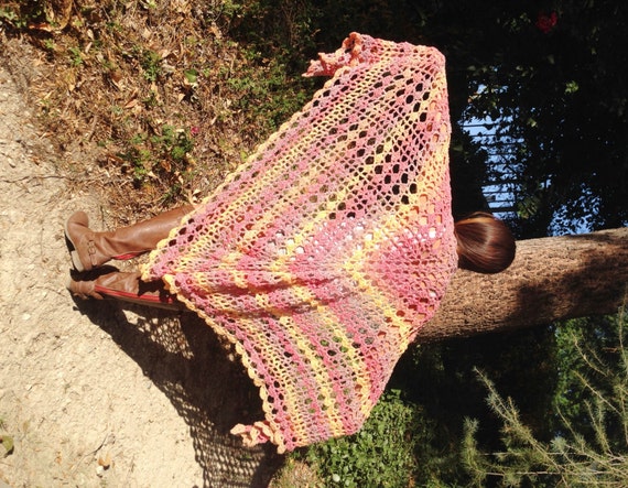 Knit Shawl ,knit Wrap, XL, Pastels,Peach, Raspberr
